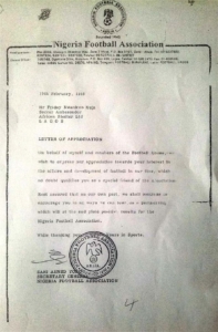 NFA appreciation letter to Soccer Ambassador Friday Kujah