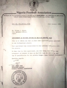 Friday Kujah National Team welfare officer appointment letter